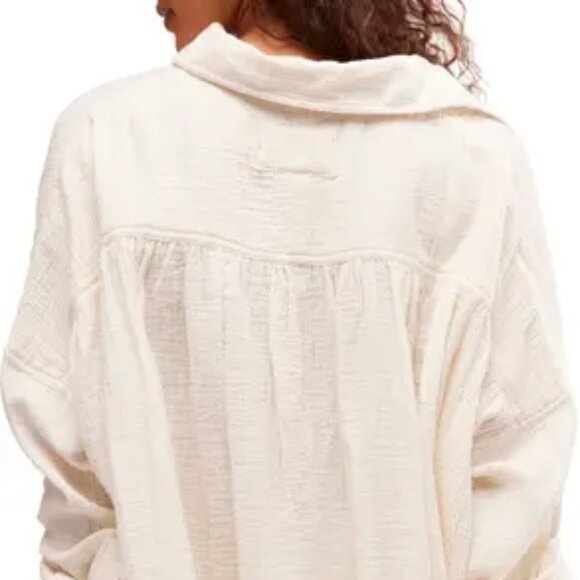 new Free People Cardiff 100% Cottone  GAUZY!  Button-Down Shirt Tunic 3Y2 - Picture 5 of 11